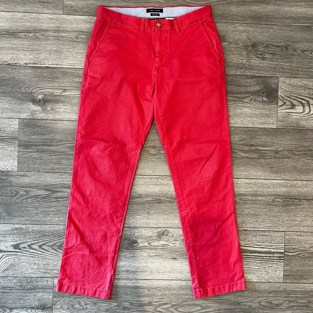 Tommy Hilfiger Men’s Custom Fit Chino Pants Cotton Stretch Preppy Red 31/32